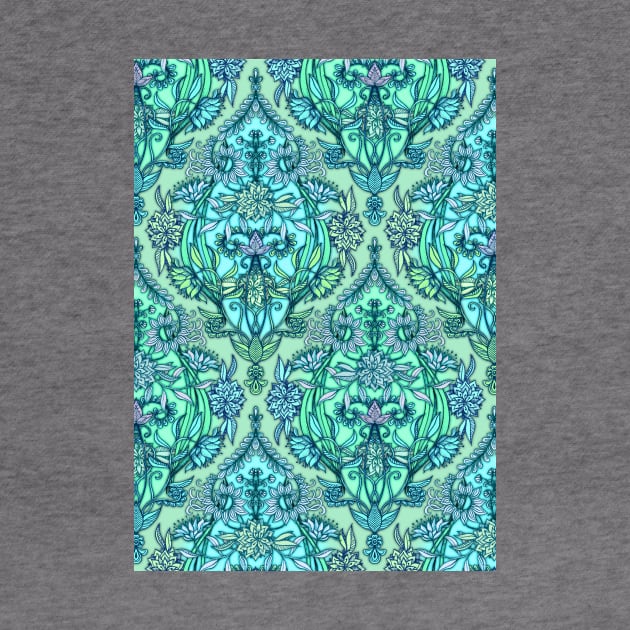 Botanical Moroccan Doodle Pattern in Mint Green, Lilac & Aqua by micklyn